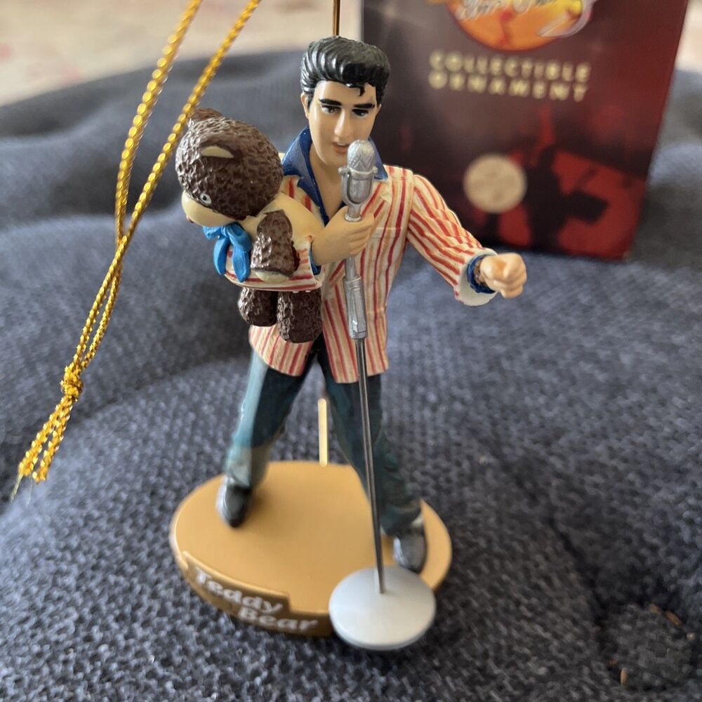 Elvis Presley Teddy Bear Figurine Collectible Ornament Microphone Christmas Gift